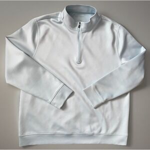 Hickey Freeman Long Sleeve Pullover Quarter Zip Sweater Blue Stripe Logo XL JBHS